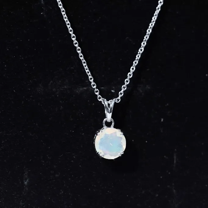 Genuine Ethiopian Opal Solitaire Pendant Necklace