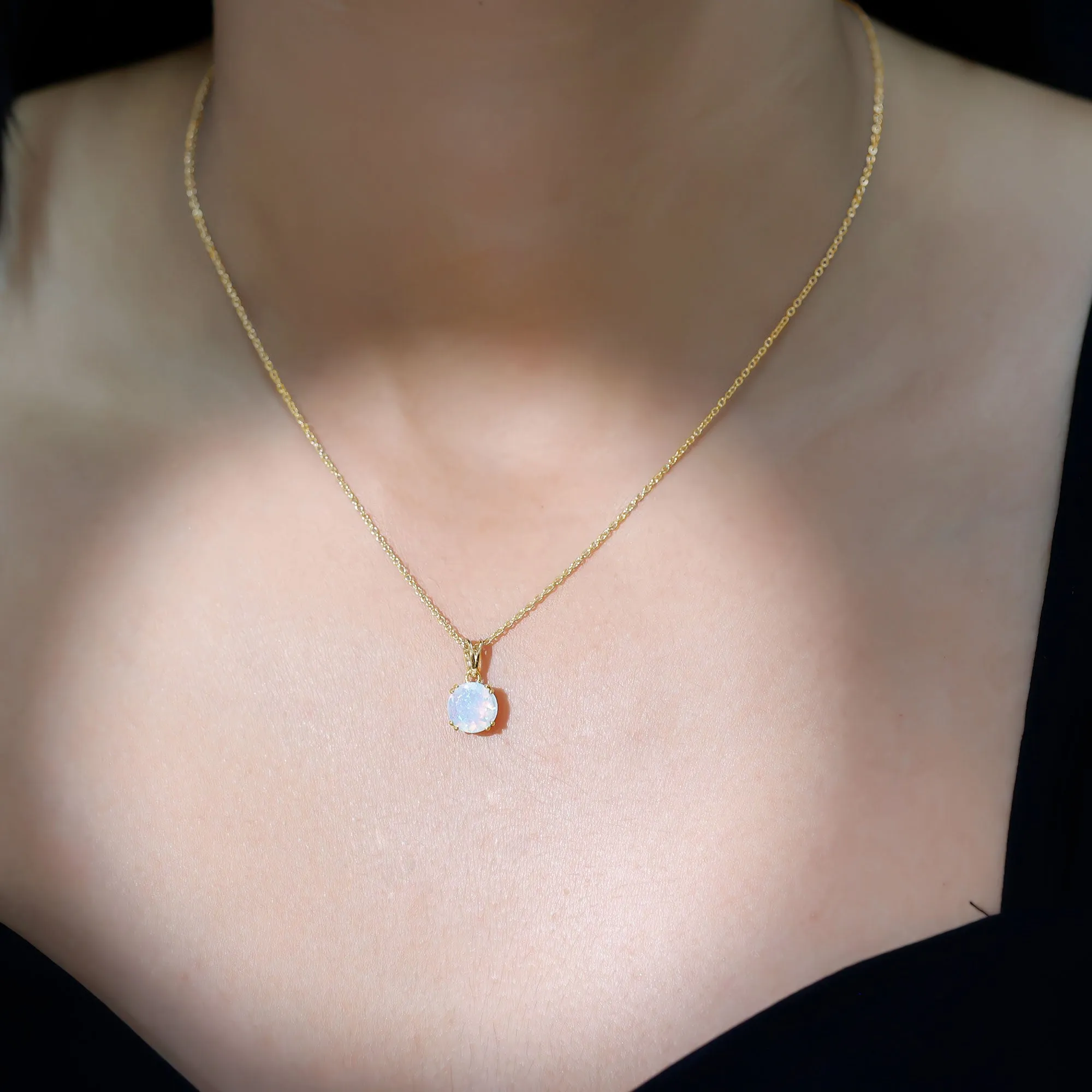 Genuine Ethiopian Opal Solitaire Pendant Necklace