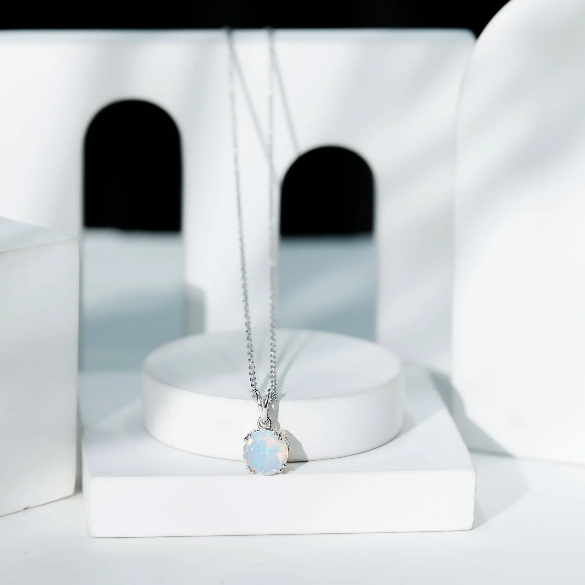 Genuine Ethiopian Opal Solitaire Pendant Necklace