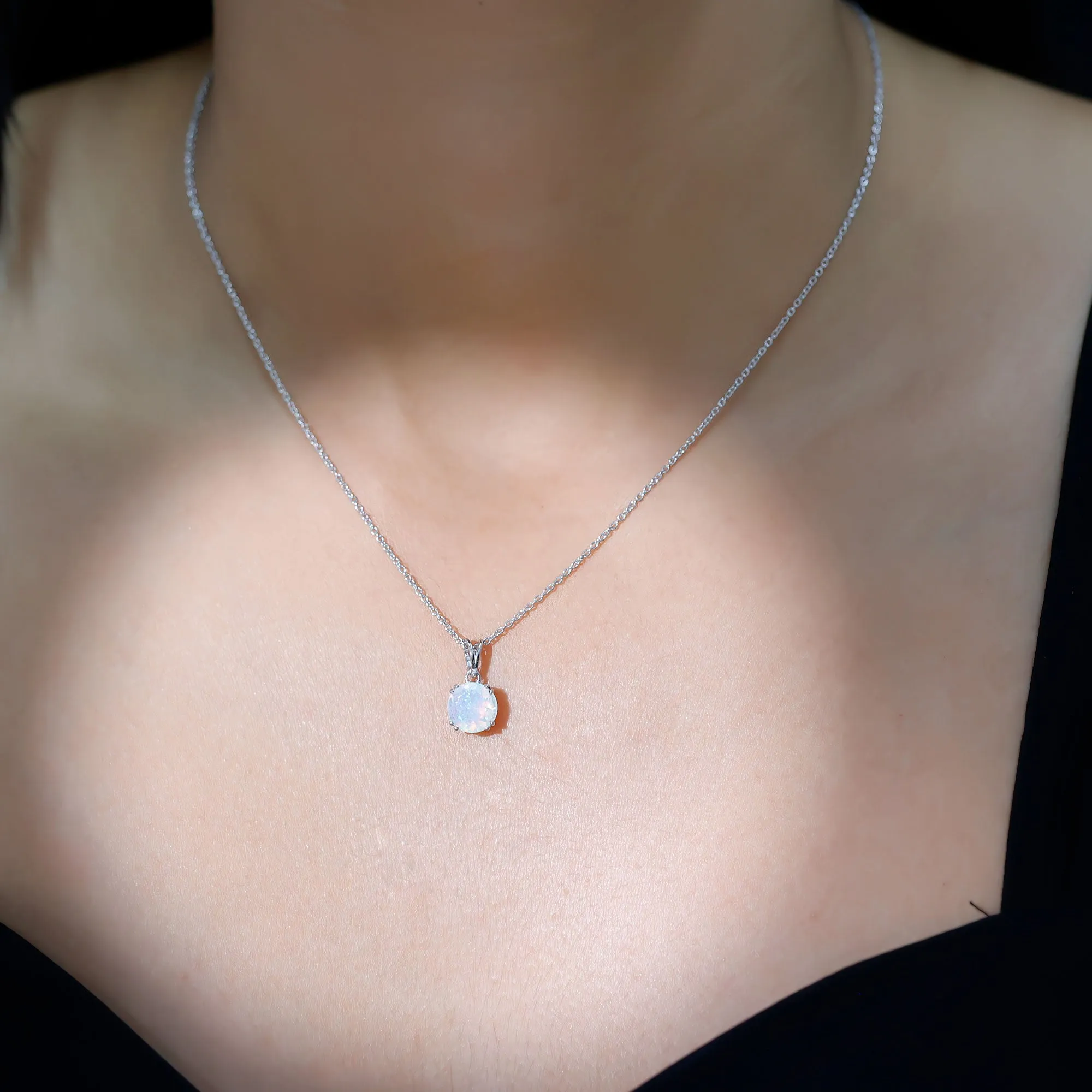 Genuine Ethiopian Opal Solitaire Pendant Necklace