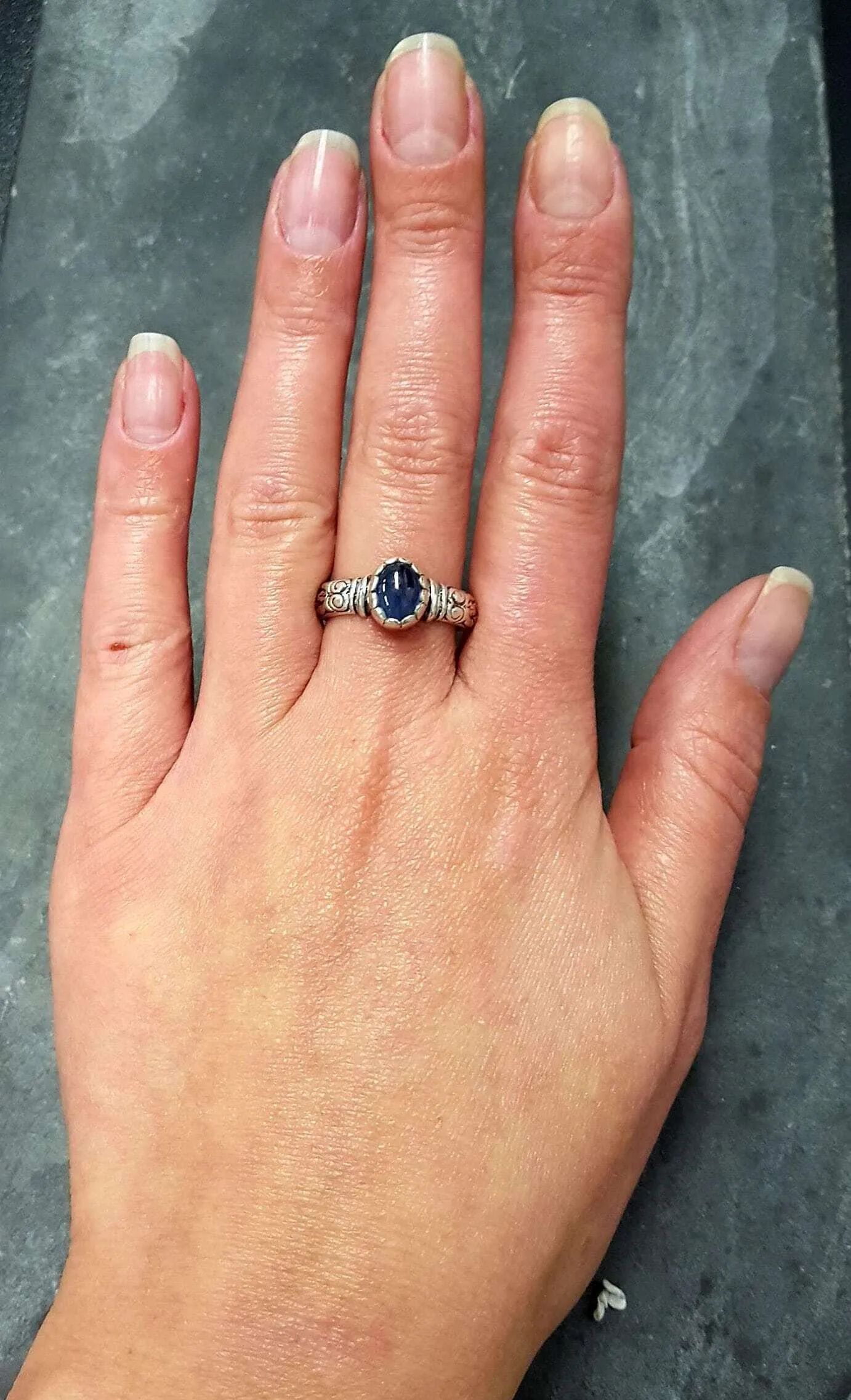 Genuine Sapphire Ring - Blue Solitaire Ring - Vintage Tribal Band