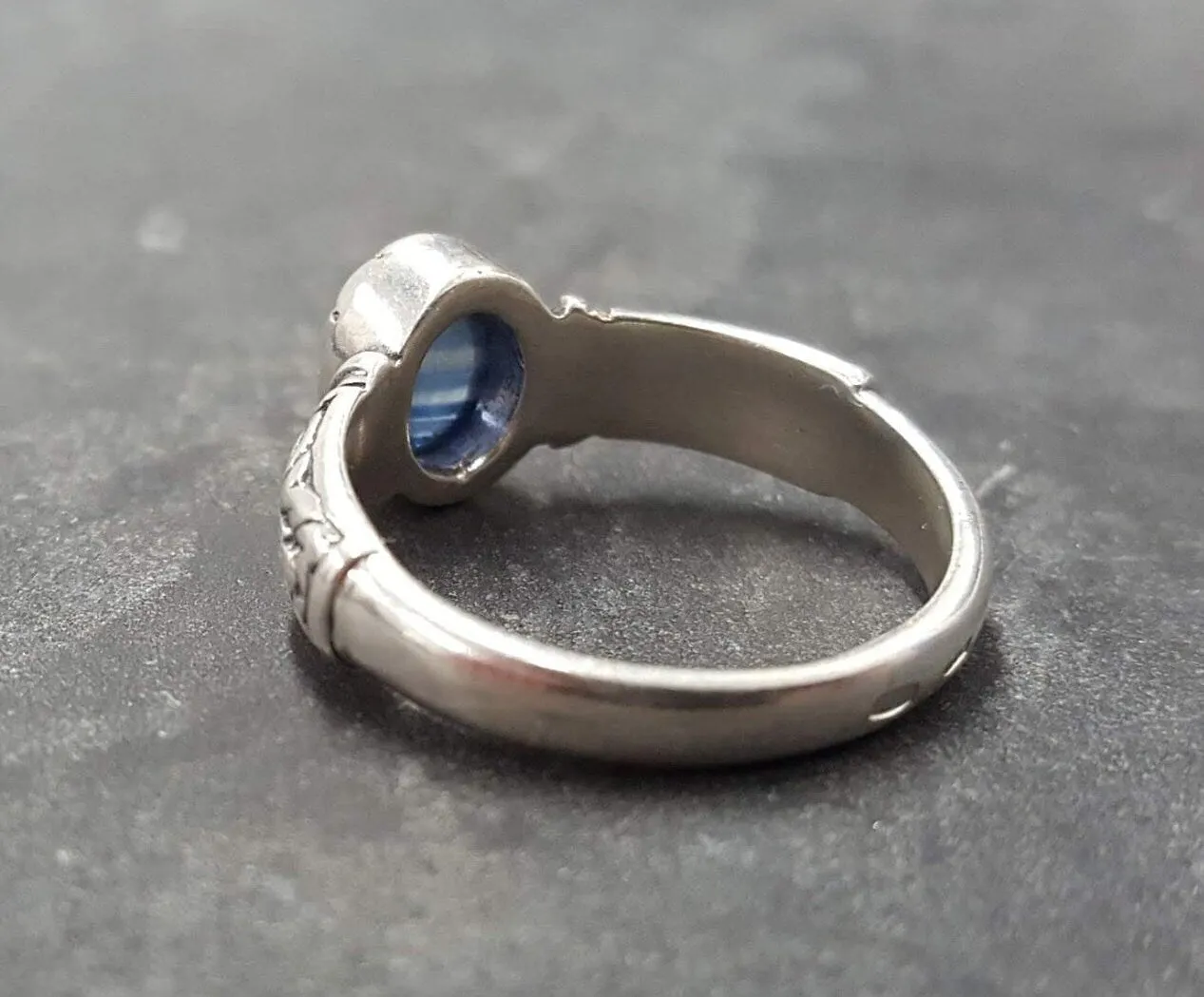 Genuine Sapphire Ring - Blue Solitaire Ring - Vintage Tribal Band