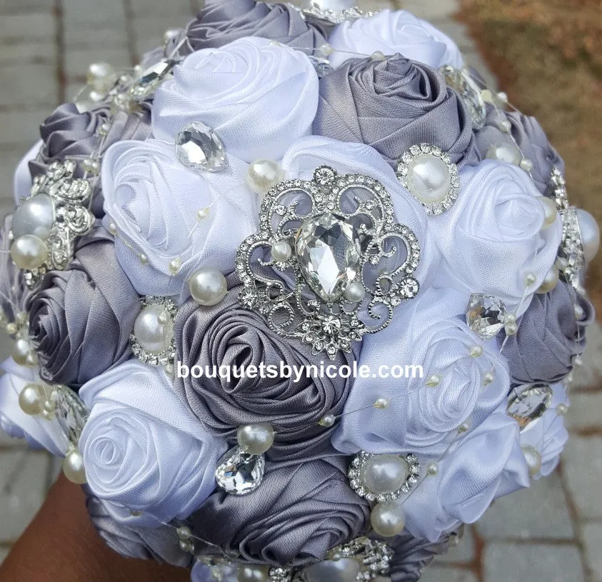 GINA ~  Satin Roses Brooch Bouquet or DIY KIT