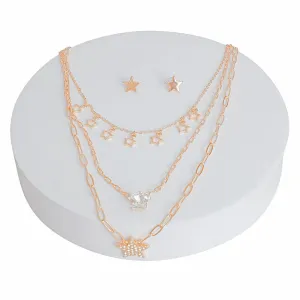 Gold 3 Layer Chain Star Necklace Set