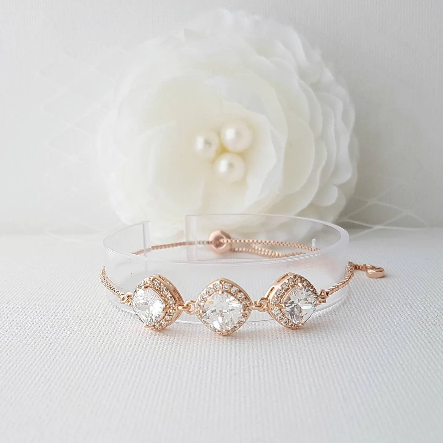 Gold Bracelet for Brides in Rhombus Cubic Zirconia- Celia