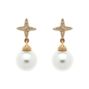 Gold Crystal Cross & Pearl Earrings