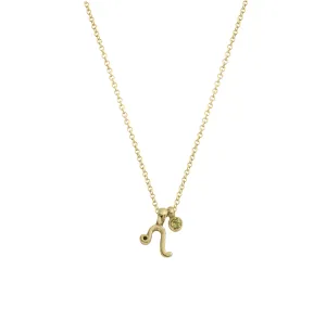 Gold Mini Leo Horoscope & Peridot Birthstone Necklace