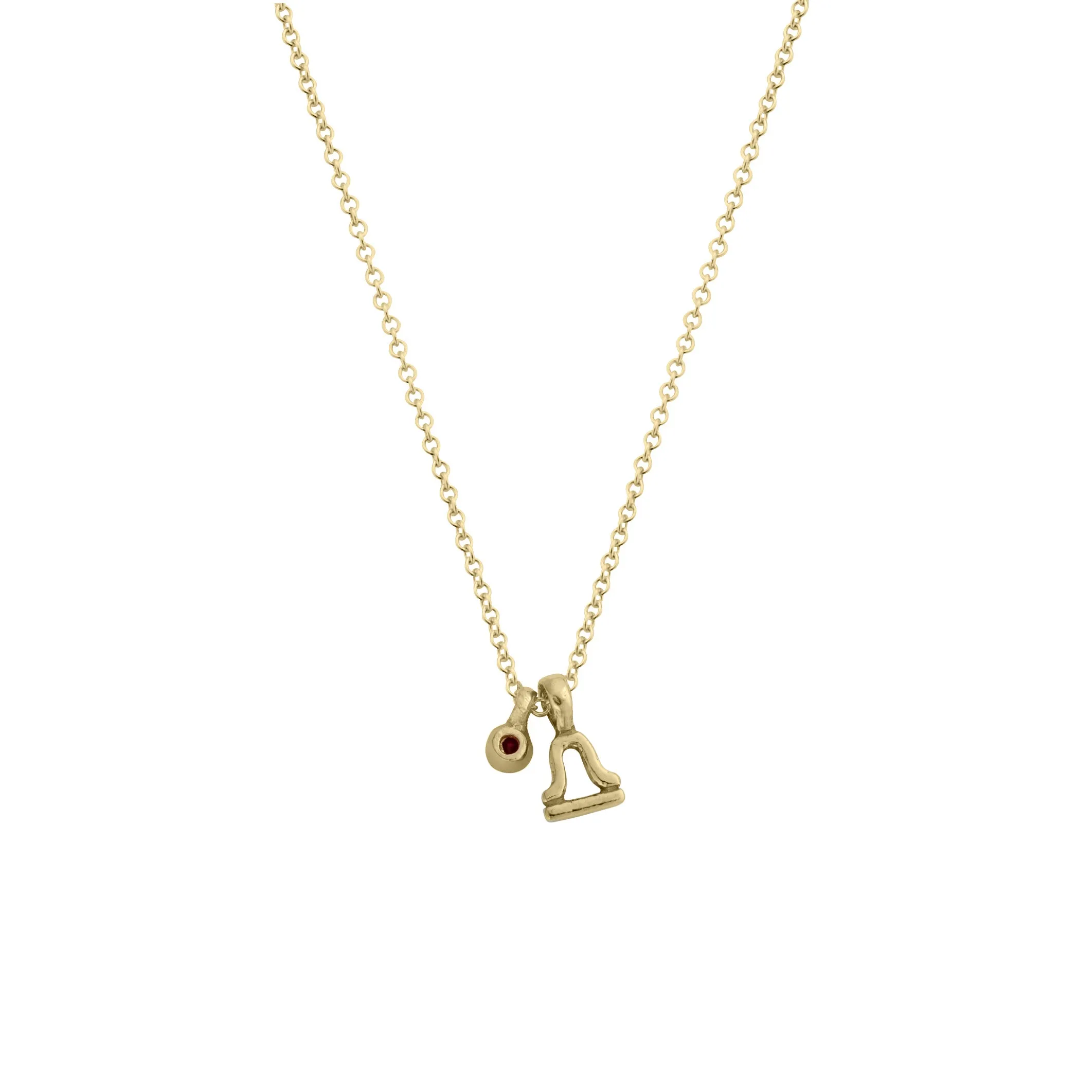 Gold Mini Libra Horoscope & Tourmaline Birthstone Necklace