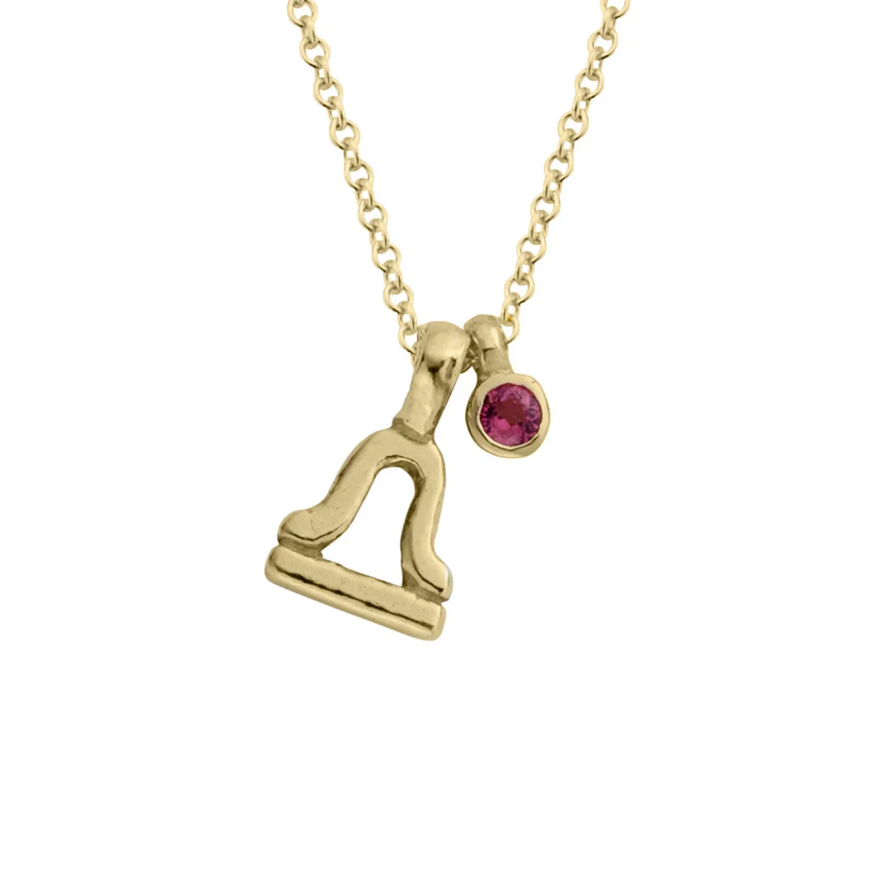 Gold Mini Libra Horoscope & Tourmaline Birthstone Necklace