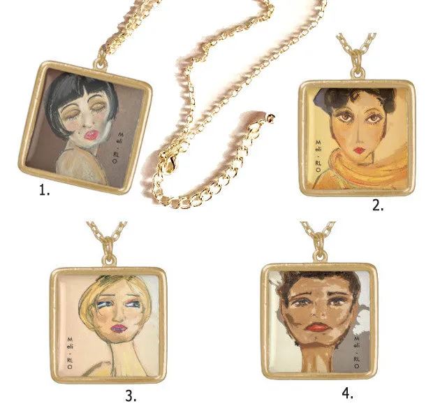 GOLD Necklaces: Original Pastel "ART-DECO" Inspired Art Necklaces