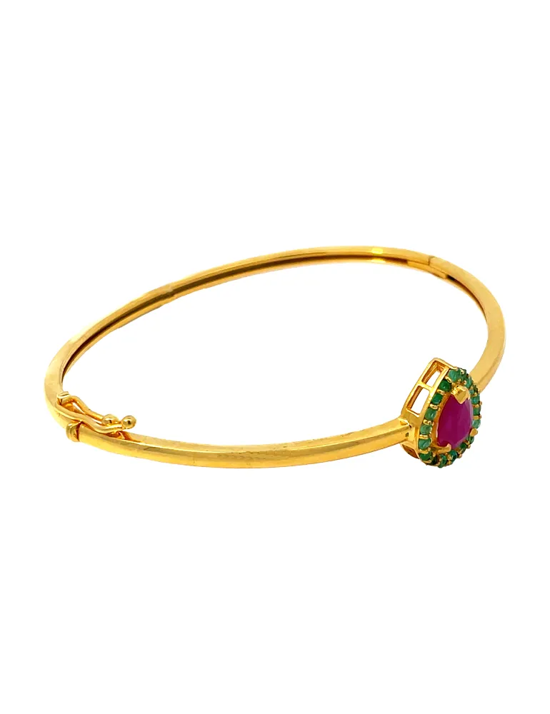 Gold Ruby Emerald Bangle Bracelet 22 Karat