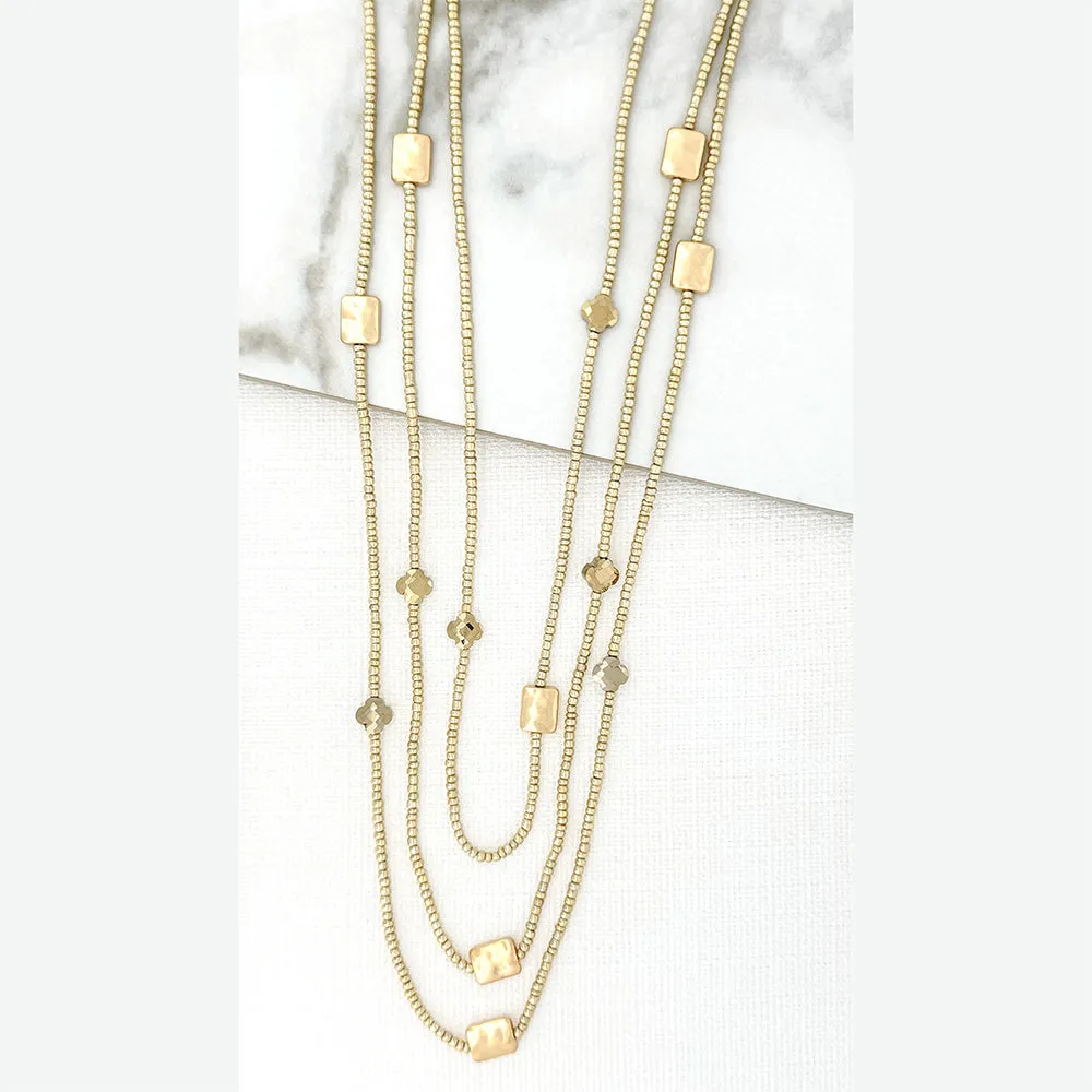 Gold Three Layer Seed Bead Necklace