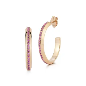 GRANT 18K AND PINK SAPPHIRE KNIFE EDGE HOOP EARRINGS