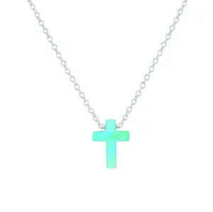 Green Opal look Cross necklace Silver