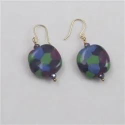 Green Purple and Blue Kazuri Earrings