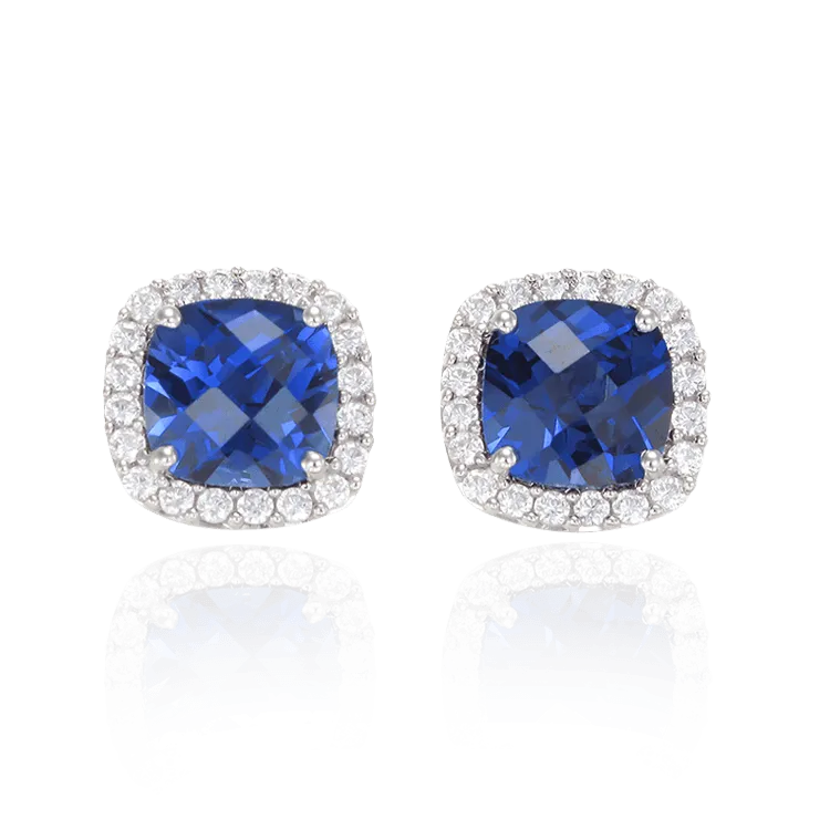 Halo Blue Sapphire Earrings