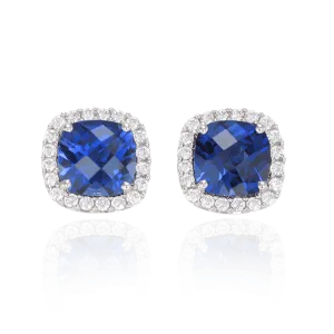 Halo Blue Sapphire Earrings