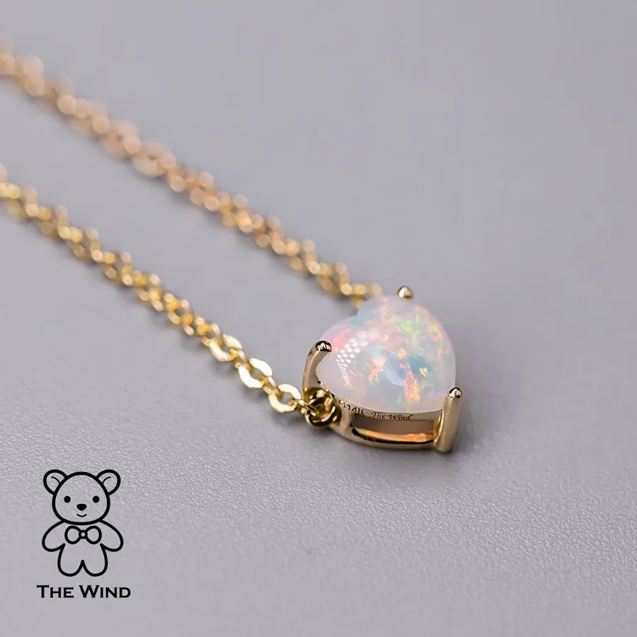 Heart Shaped Australian Solid Opal Necklace 14k Yellow Gold