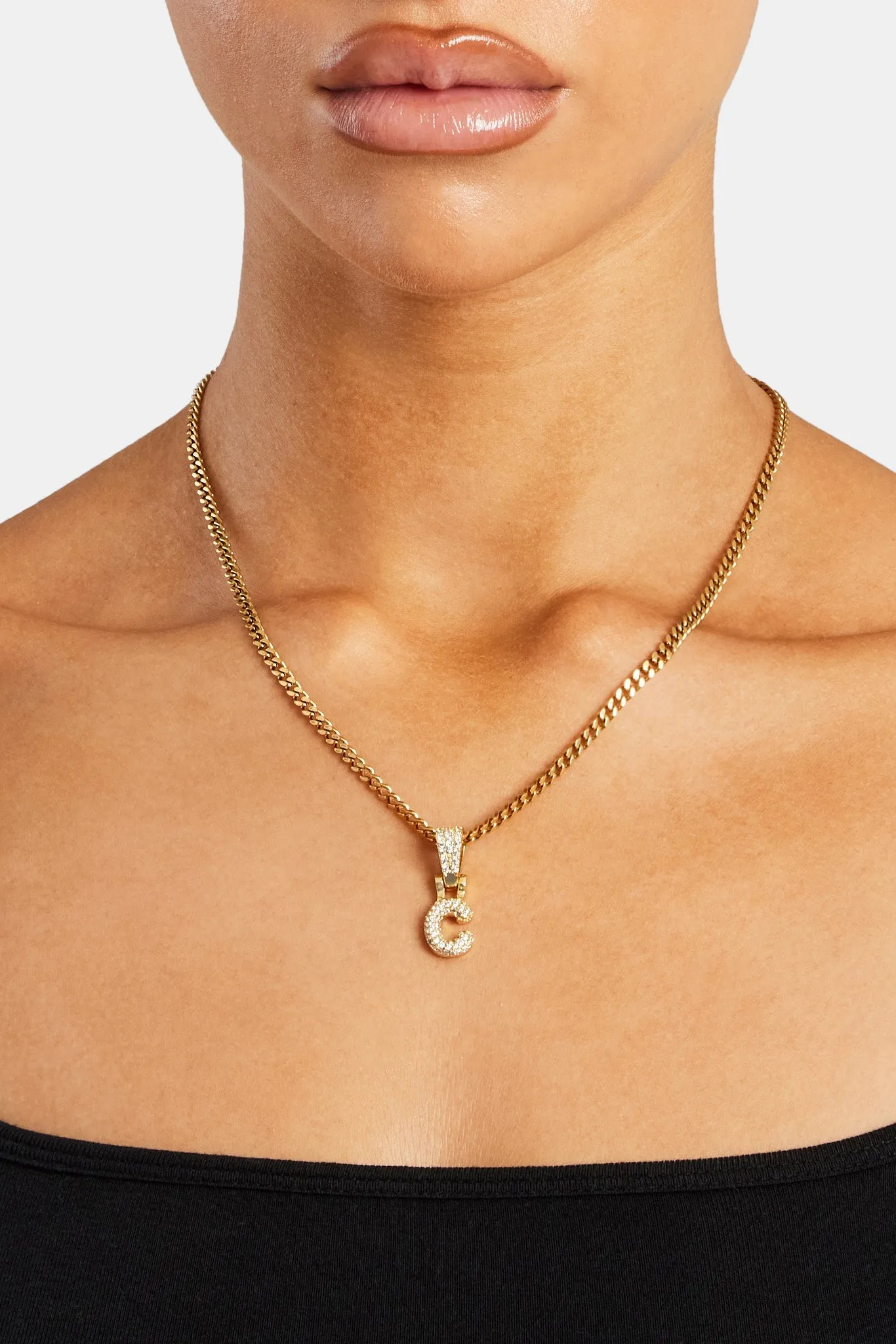 Iced Mini Bubble Pendant & Micro Cuban Chain - Gold