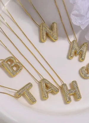 Initial Rhinestone Bubble Letter Necklaces