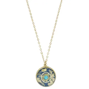 Israeli Aegean Blue Gold Star Dust Pendent Necklace