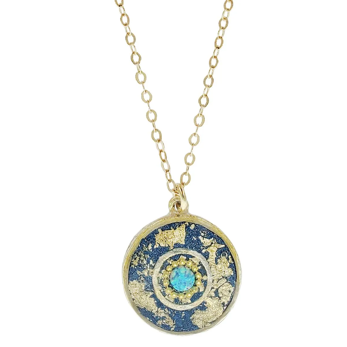 Israeli Aegean Blue Gold Star Dust Pendent Necklace