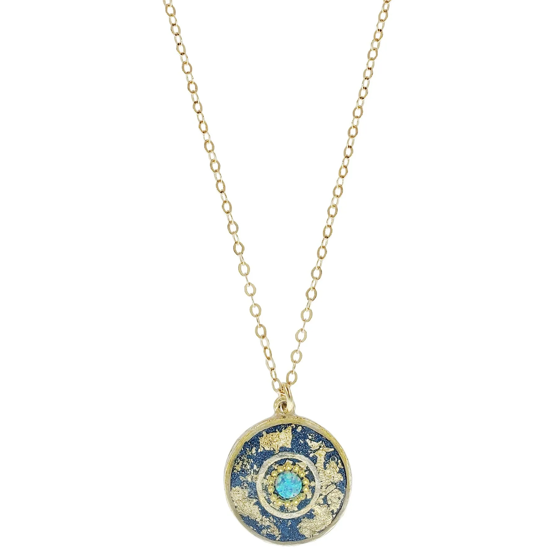 Israeli Aegean Blue Gold Star Dust Pendent Necklace