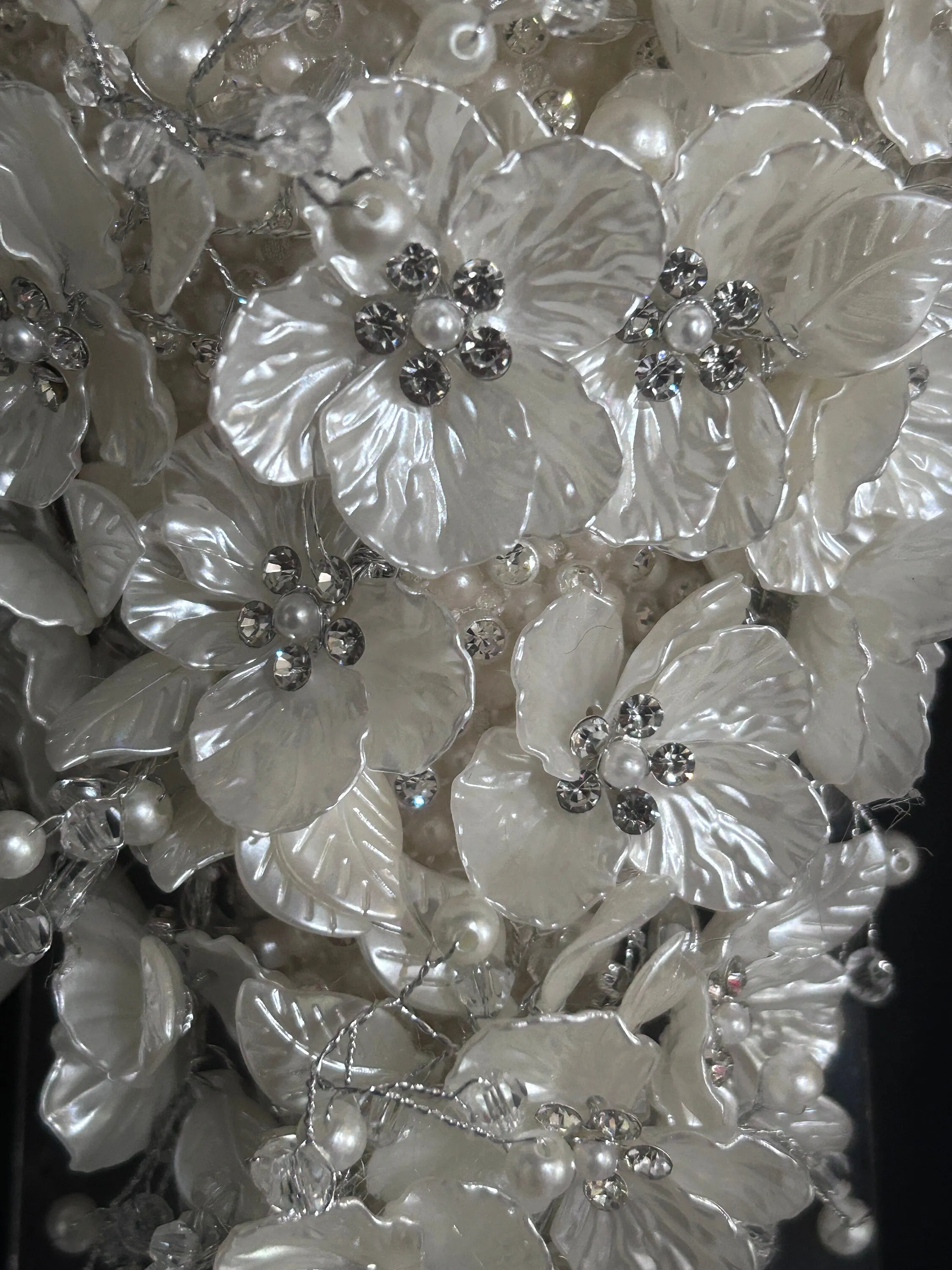 Ivory flower bouquet, rhinestone bridal flowers , any colour satin roses and pearls Luxury brides bouquet by Crystal Wedding UK