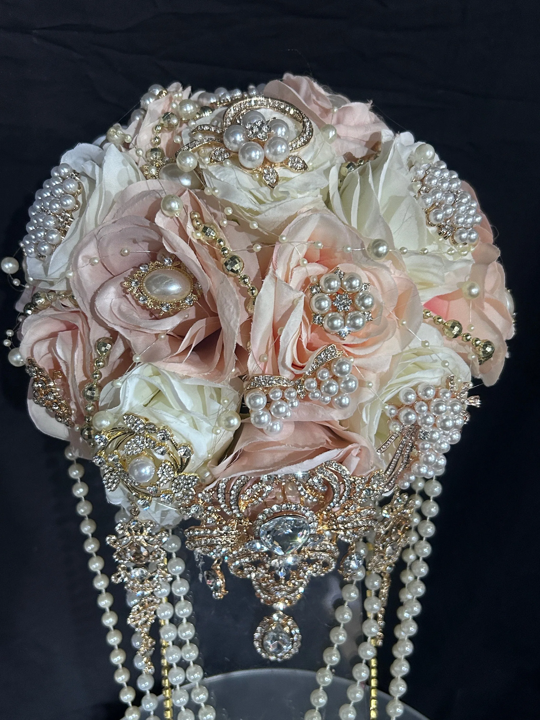 Ivory flower bouquet, rhinestone bridal flowers