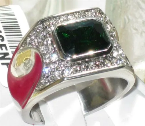 Jewellery Kingdom Signet Cubic Zirconia Green Stainless Steel Pinky Mens Emerald Ring