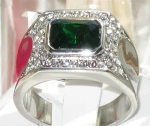 Jewellery Kingdom Signet Cubic Zirconia Green Stainless Steel Pinky Mens Emerald Ring