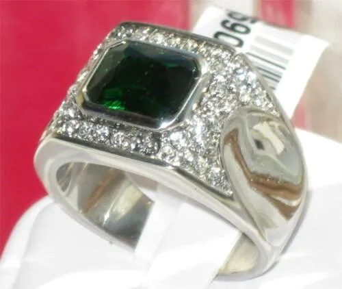 Jewellery Kingdom Signet Cubic Zirconia Green Stainless Steel Pinky Mens Emerald Ring