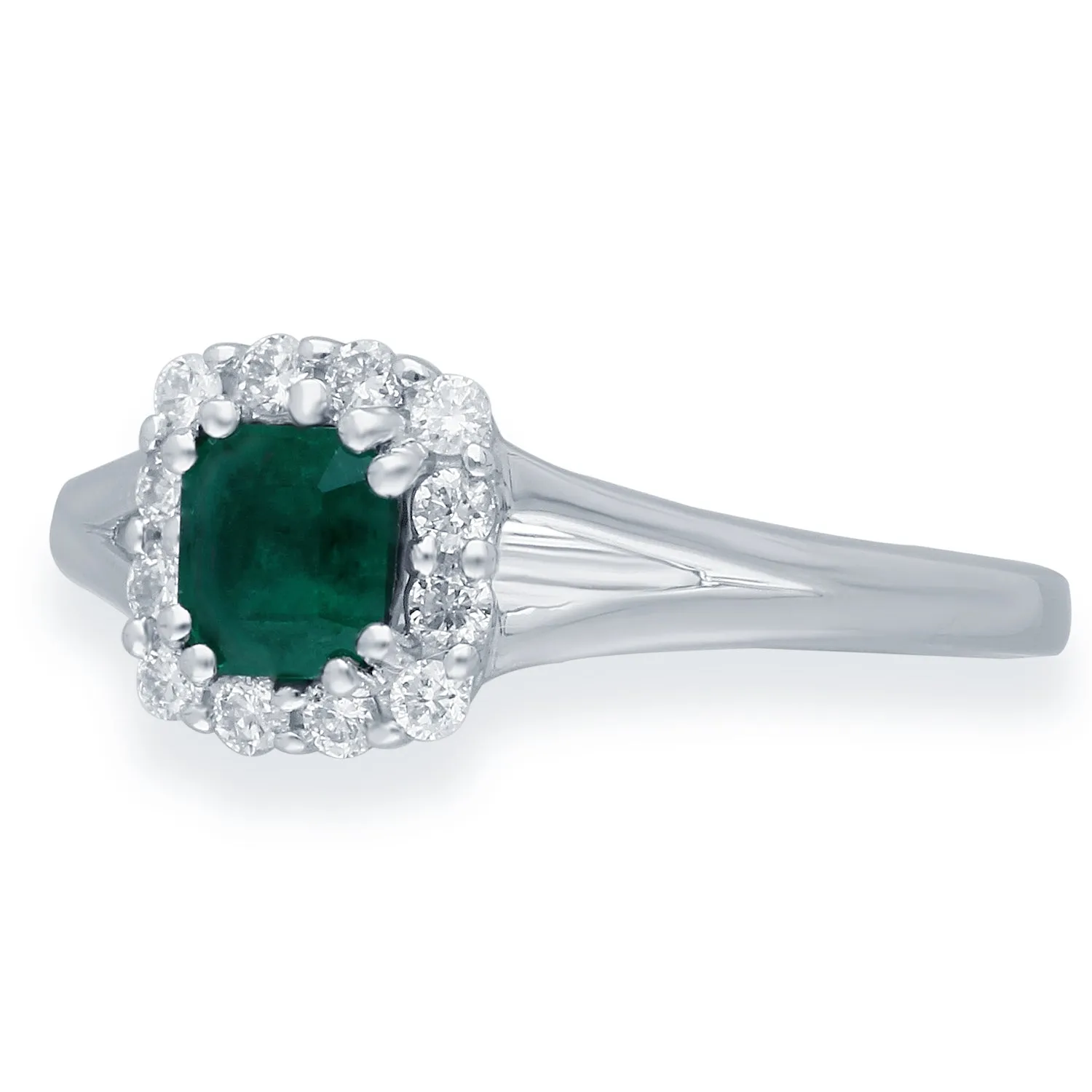 Kallati Heirloom Princess Cut Emerald & Diamond Engagement Ring in 14K White Gold