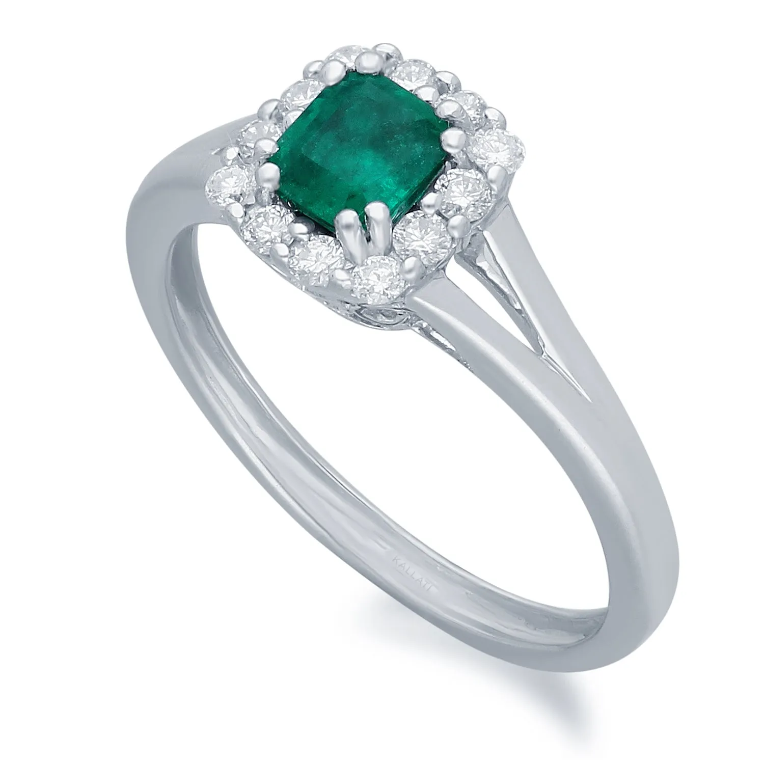 Kallati Heirloom Princess Cut Emerald & Diamond Engagement Ring in 14K White Gold