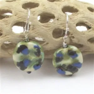 Kazuri  Drop Earrings in Cornflower and Green Fair Trade Beads