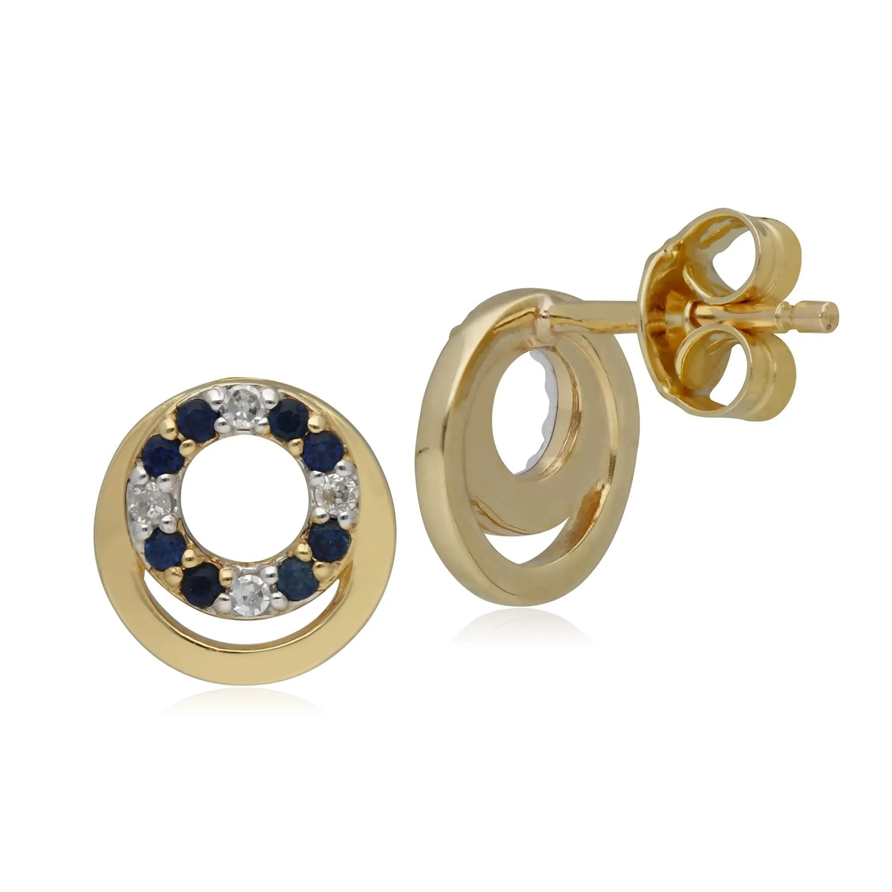 Klassische Saphir & Diamant Runder Ohrstecker in 9ct Gelb Gold