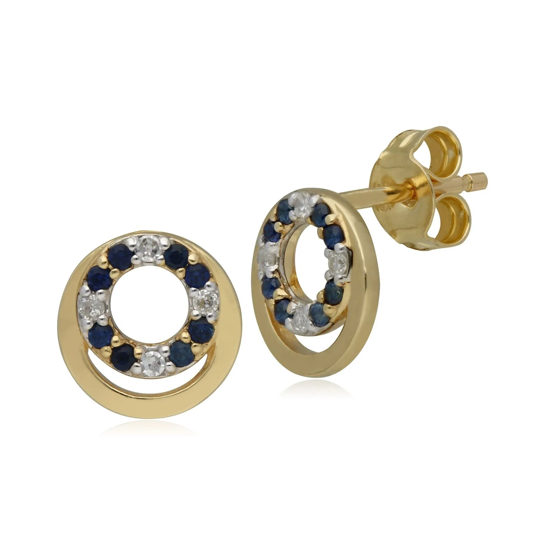 Klassische Saphir & Diamant Runder Ohrstecker in 9ct Gelb Gold