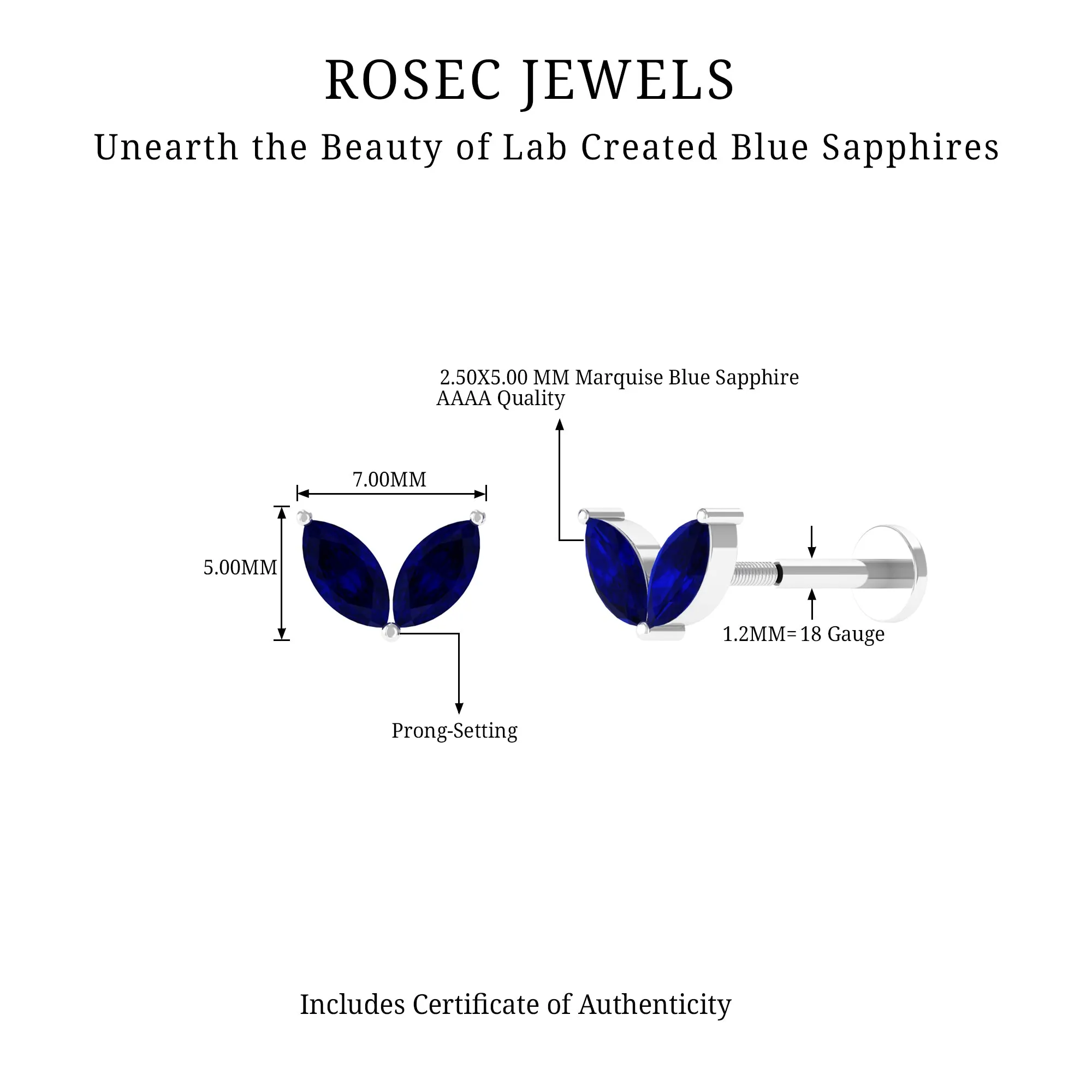 Lab Created Blue Sapphire 2 Stone Leaf Helix Earring