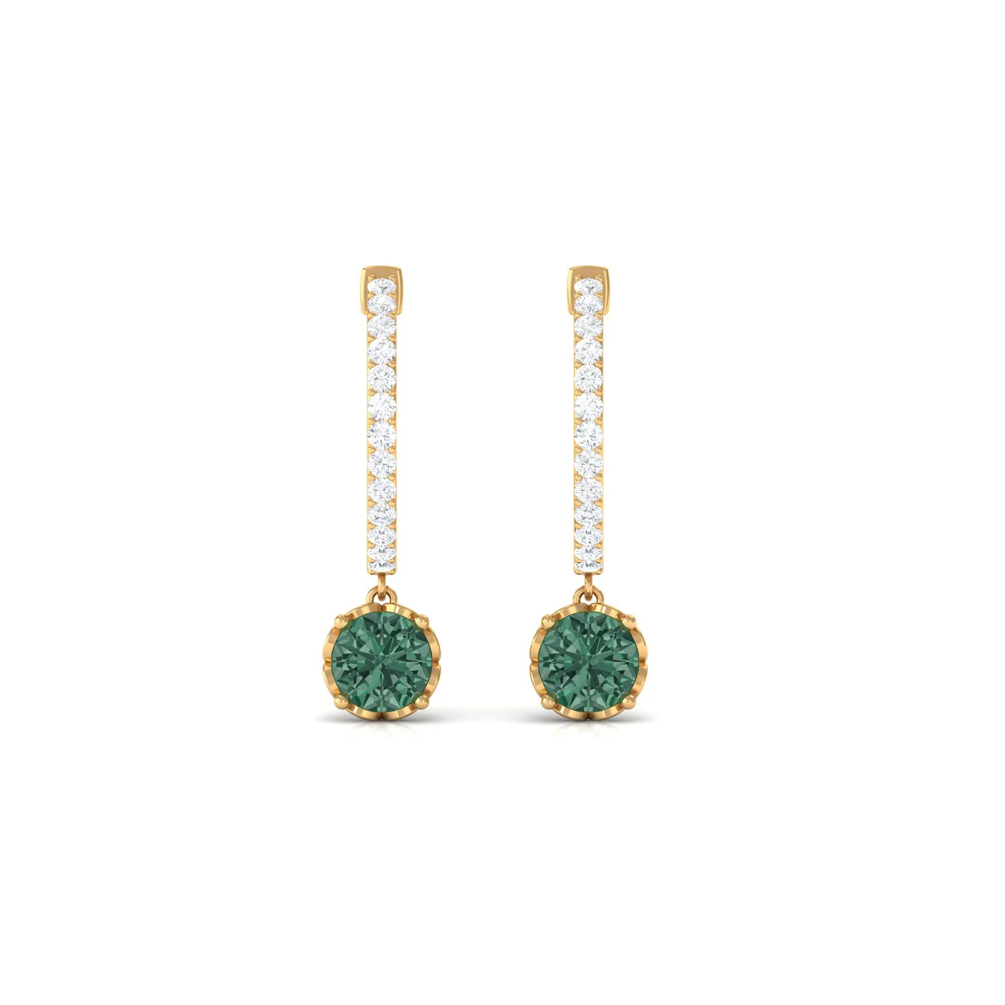 Lab Grown Green Sapphire Drop Hoop Earrings with Diamond