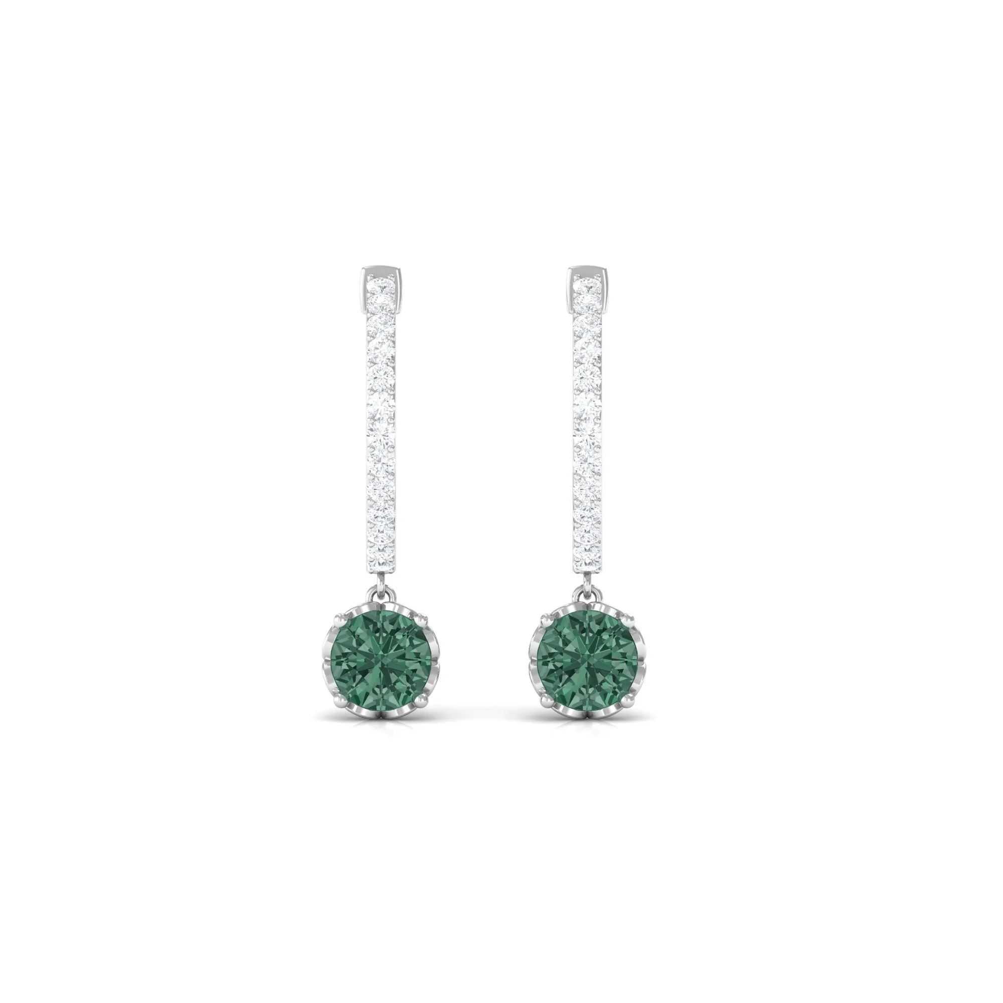 Lab Grown Green Sapphire Drop Hoop Earrings with Diamond