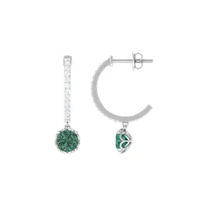 Lab Grown Green Sapphire Drop Hoop Earrings with Diamond