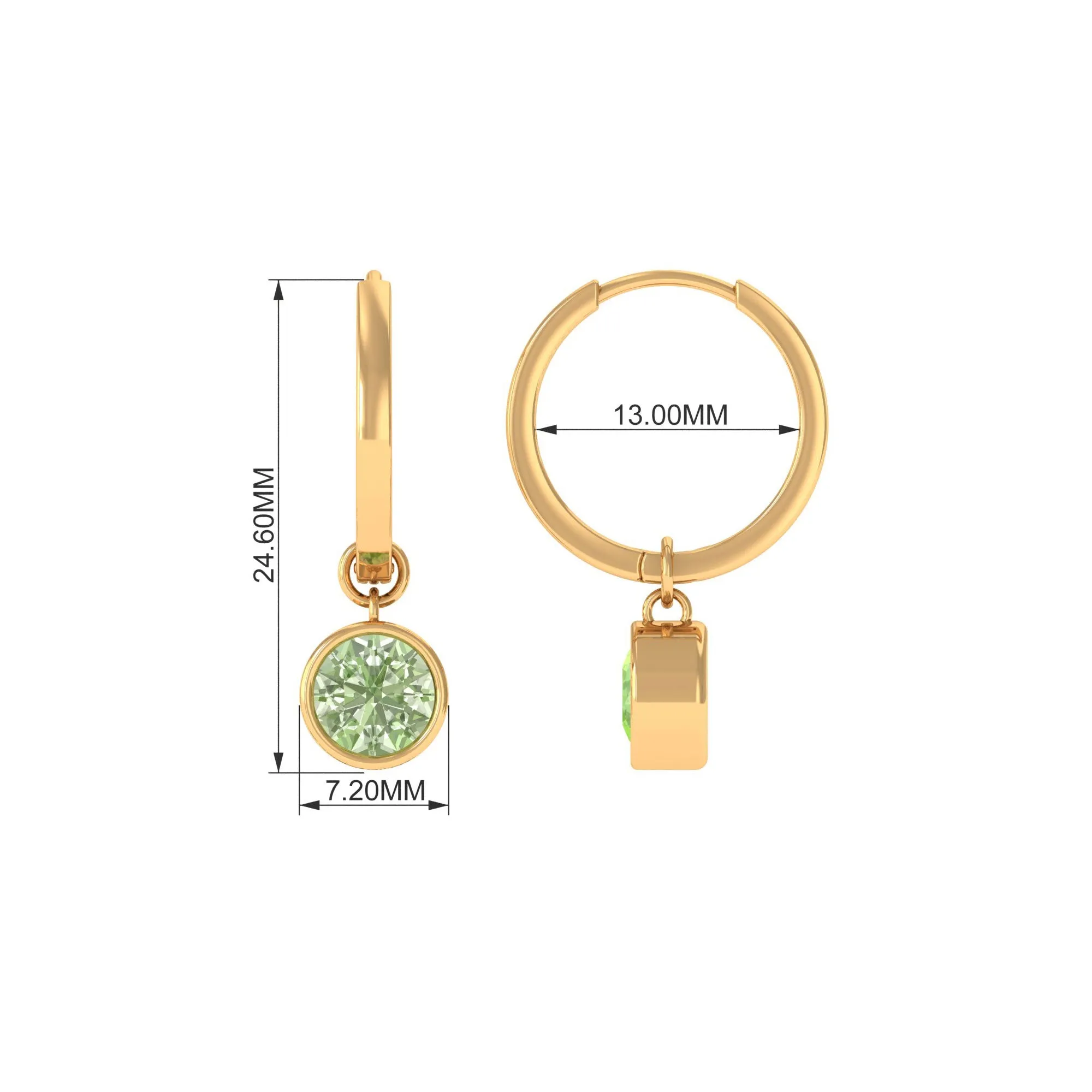 Lab Grown Green Sapphire Hoop Drop Earrings