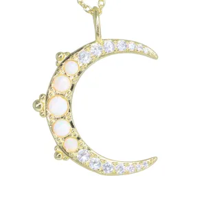 Large Opal Crescent Moon Necklace