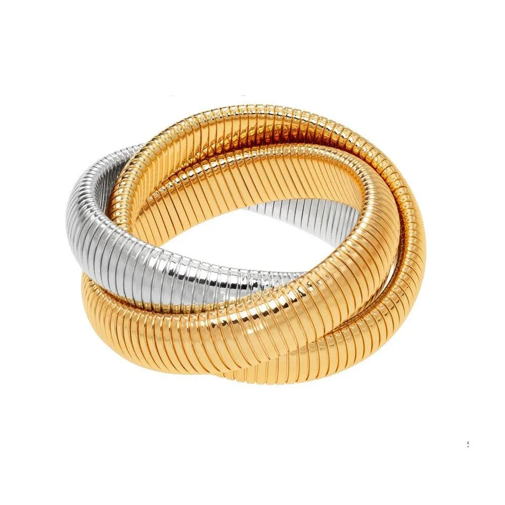 Large Triple Twist Cobra Bracelet Gold Rhodium