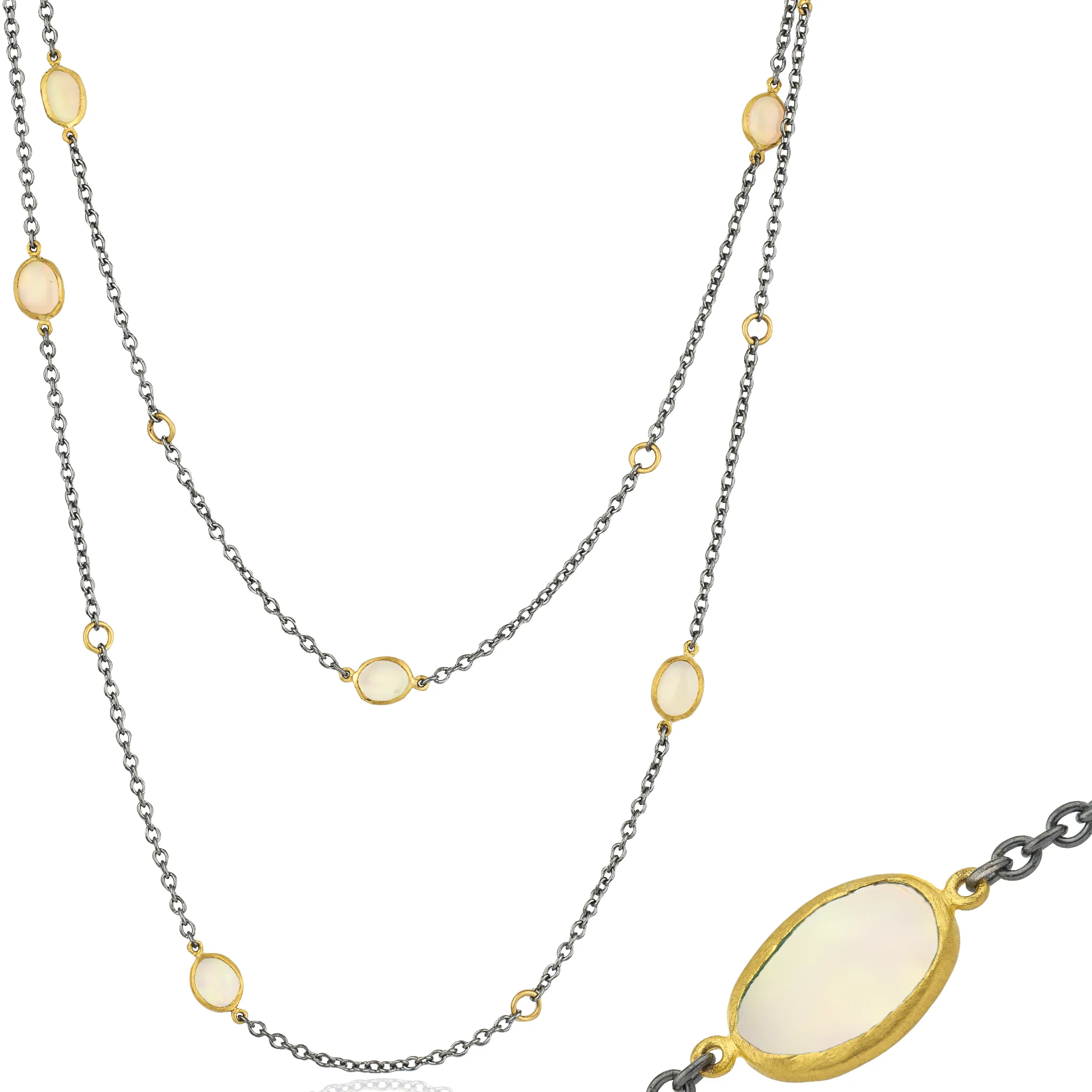 Lika Behar "Katya" Opal Necklace in Sterling Silver & 24K Gold 38" Adjustable KAT-N-105-GXOP