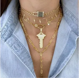 Lock & Key cuban link Gold Plated Necklace