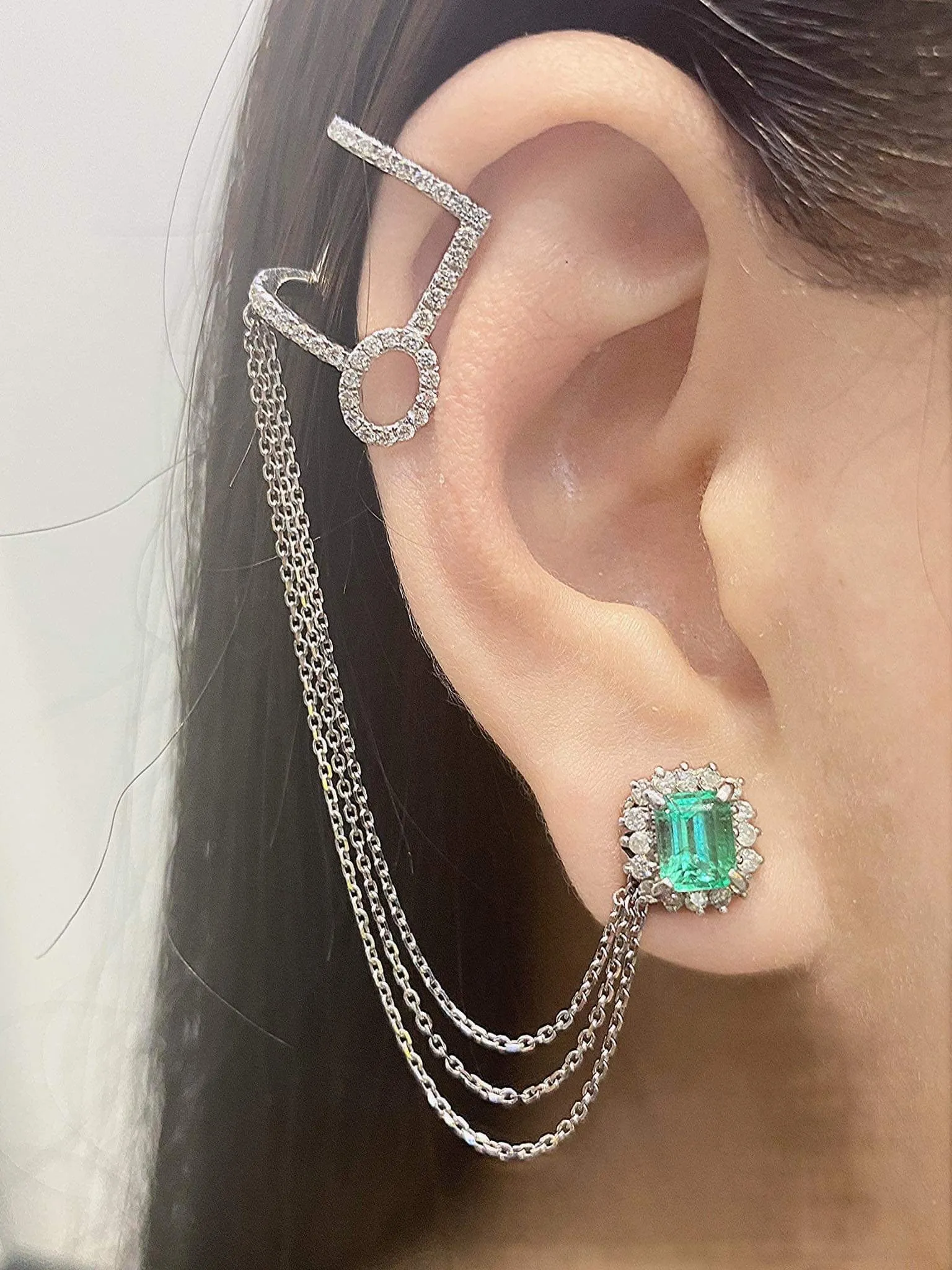 LVNA Signatures Colombian Emerald Crawler Diamond Earrings