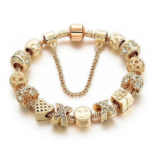 MELIHE Crystal Heart Charm Bracelet For Women Gold Bracelets Bangles Female Jewelry SBR160059