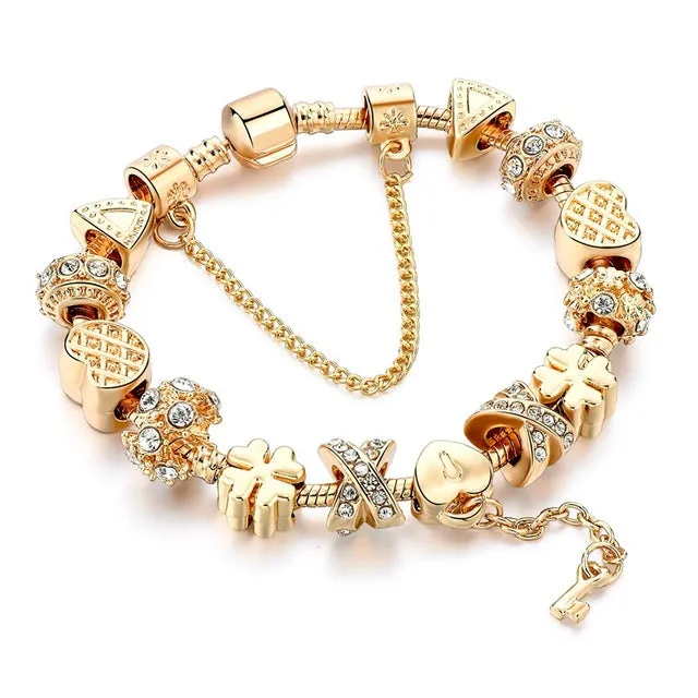 MELIHE Crystal Heart Charm Bracelet For Women Gold Bracelets Bangles Female Jewelry SBR160059