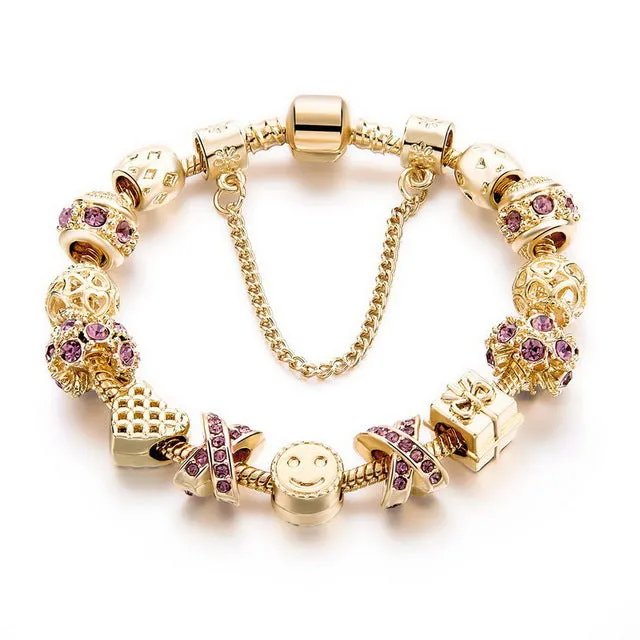 MELIHE Crystal Heart Charm Bracelet For Women Gold Bracelets Bangles Female Jewelry SBR160059